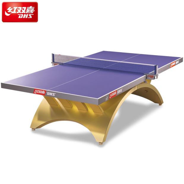 Stock DHS Red Double Festive Gold Rainbow Ping Pong Table International Senior Competition Indoor Ping Pong Table LED Lights