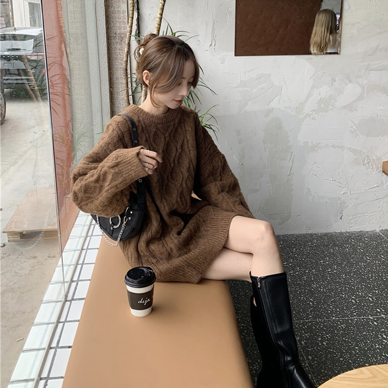 Lazy Style Loose Twist Thick Soft Pullover Sweater for Women, New Autumn and Winter Mid-Length Long-Sleeve Top for Outerwear