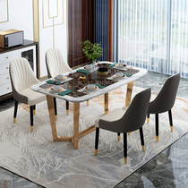  Yaran home Hong Kong-style light luxury marble dining table Home modern simple small apartment Rectangular dining chair combination