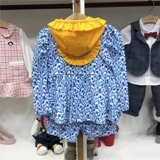 Летний синий лонгслив, купальник, штаны, раздельная шапка, комплект, детская одежда, в цветочек, защита от солнца, 3 предмета