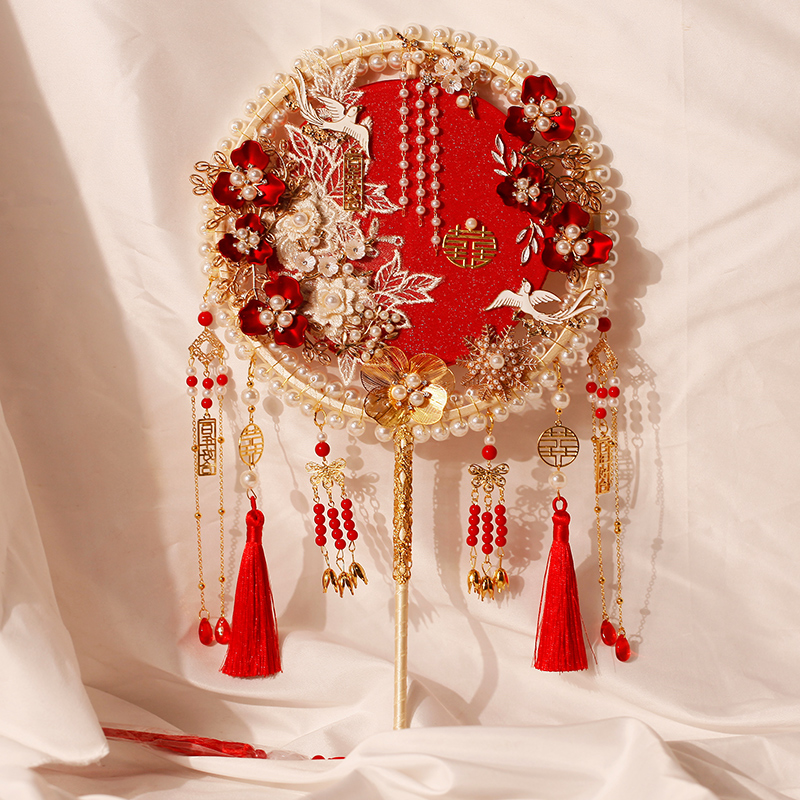 Red Bridal Group Fan Wedding Show and Fan Bifacial Finished Handmade Diy Material Bag Ancient Wind Reworked Comedy Fan-Taobao