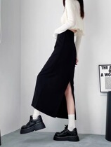 Black suit long style dress pregnant woman spring and summer new 100 hitchfork half body dress with slim fit straight cylinder long dress