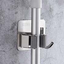 304 stainless steel mop clip non-perforated wall mop rack adhesive hook toilet wall Wall Wall strong hook clip