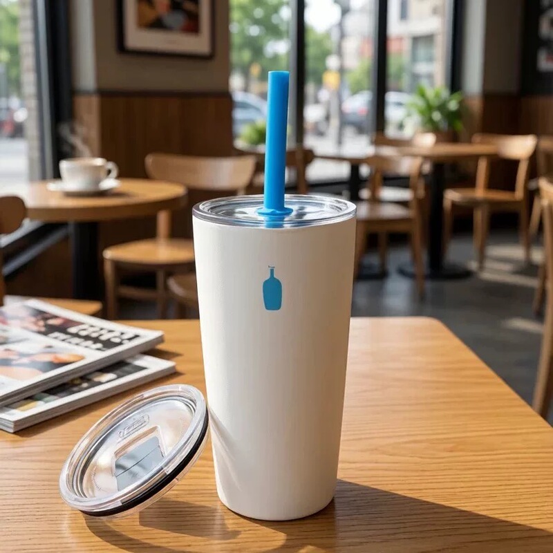 Korean Style Blue Bottle Coffee Cup, High-Looking Straw Cup, Fresh and Simple Car-Mounted Portable Cup, Insulated Water Cup 473ml