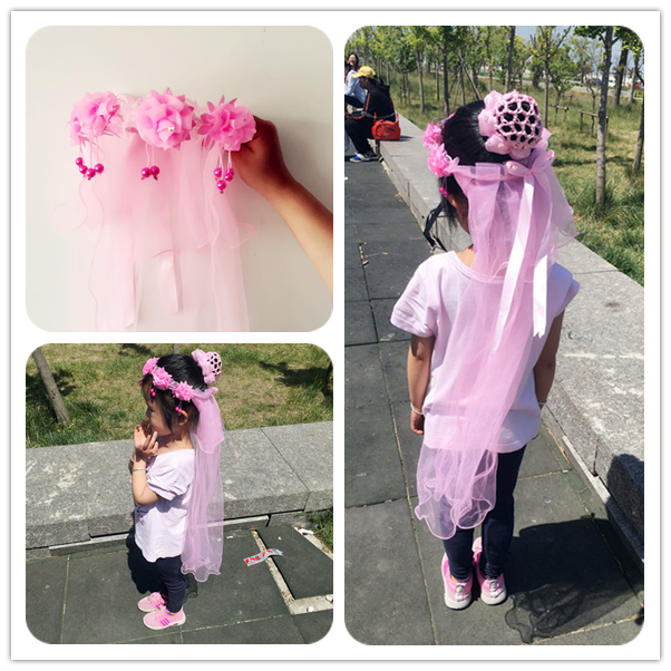 9,9 Fairy Children Veil Girl Vòng hoa công chúa headband Phụ kiện tóc cho bé Hoa cưới Cô gái hiệu suất headband dây buộc tóc cute