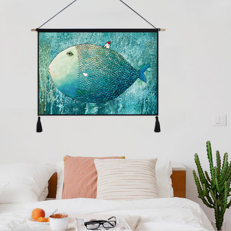 Bắc Âu phim hoạt hình cá in vải trang trí tranh bông và tấm thảm tấm thảm phòng khách phòng ngủ phòng ăn treo tường vải 	thảm treo tường doremon	