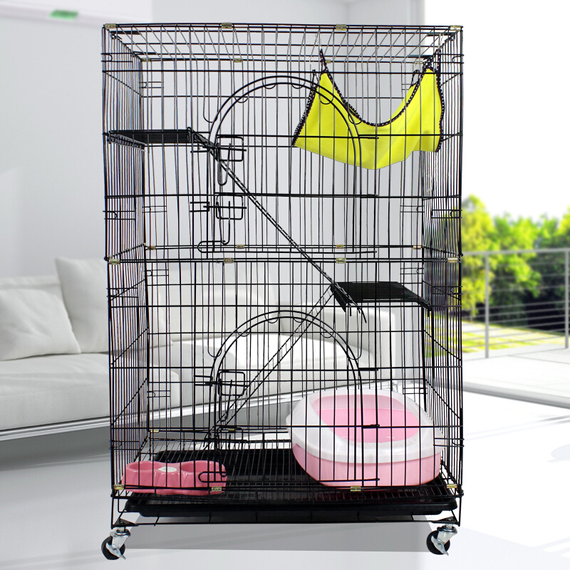 Cat cage villa two-story three-story cat dormitory large folding cage cat litter cat house pet house blue cat