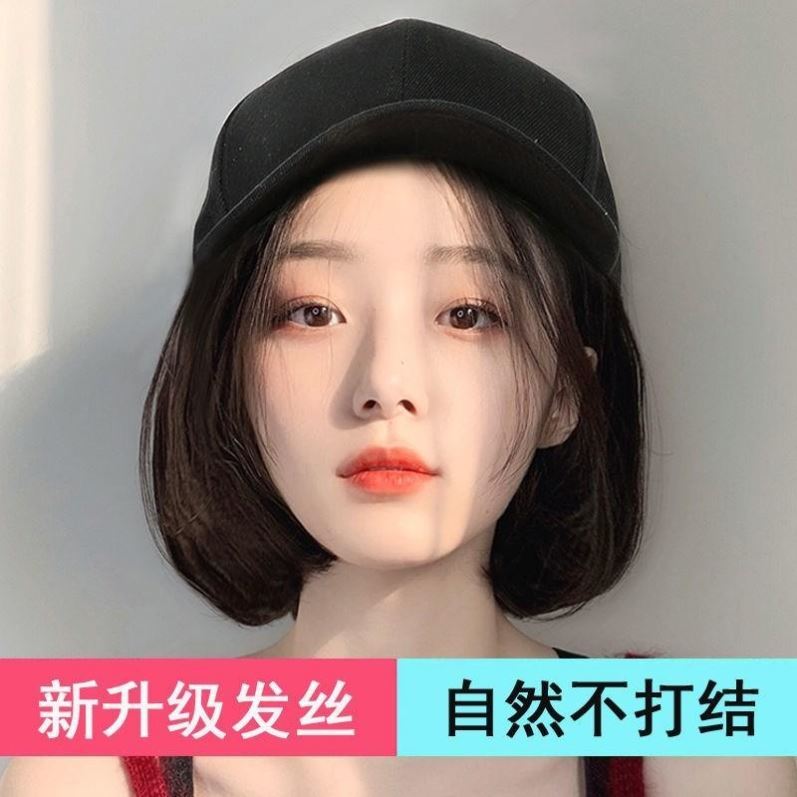 Summer style fisherman's hat Instant noodles Hat with wig One-piece female short hair Long curly hair trend round face women have