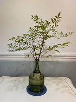 Japanese hanging bell Horse Drunk Wood Small Mouth Glass Vase American Retro Green Vertical Stripe Narrow Mouth Striped Water Raising Flower Arrangement