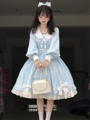 taobao agent Genuine elegant navy autumn dress, Lolita OP, Lolita style, long sleeve