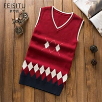 Fisit nam mùa thu đông dày vest vest vest V-cổ Slim không tay vest cotton đan vest áo ấm nam mùa đông