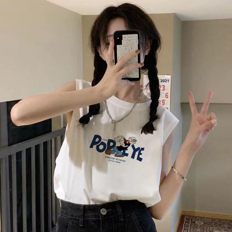 White Pure Cotton Tank Top for Women, 2026 New Summer Style, Suitable for Outerwear or Layering, Korean Style, Loose Fit, Sleeveless T-Shirt Top, Trendy