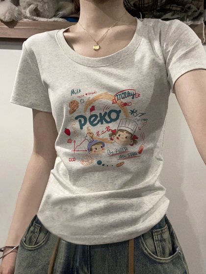 纯棉短袖t恤女2025新款夏季小众设计感复古港味chic正肩女装上衣