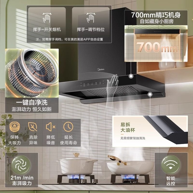 Midea Range Hood Tn202 Small Top-Mounted Kitchen Household Oil Extractor European Style High Suction Oil Extractor