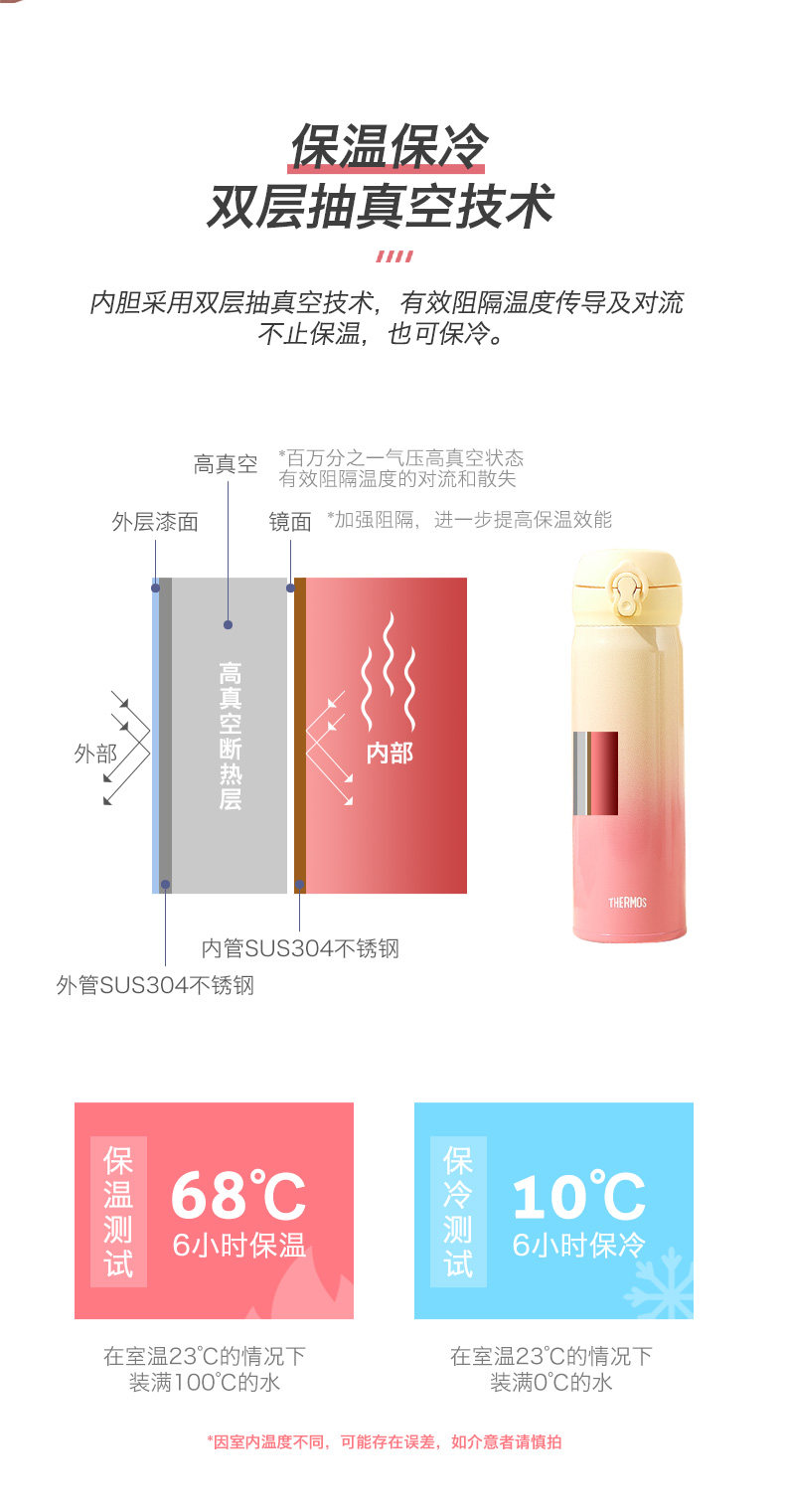 THERMOS 膳魔师 JNR-502 渐变色一键即开真空保温杯 500ml  聚划算双重优惠折后￥113包邮包税 多色可选