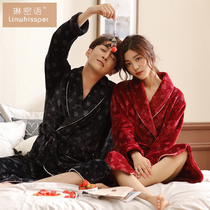 Couple pajamas autumn and winter long warm coral velvet plus velvet robe female winter plus velvet flannel mens home clothing winter