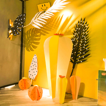 Autumn paper art window decoration leaves pearlescent three-dimensional scene arrangement activity background creative arrangement Green Cactus