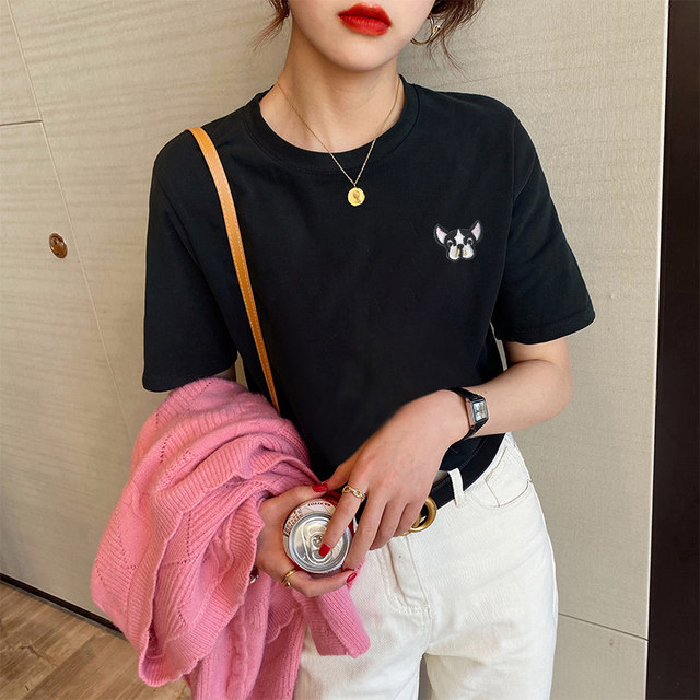 Pure cotton short-sleeved t-shirt women's 2023 new Korean style loose shoulder design sense American retro top clothes ins tide