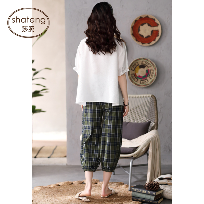 Bộ đồ ngủ womens bông mùa hè loose-fitting quần ngắn tay bảy điểm tươi sinh viên mỏng có thể mặc bộ quần áo quần áo nhà bên ngoài.