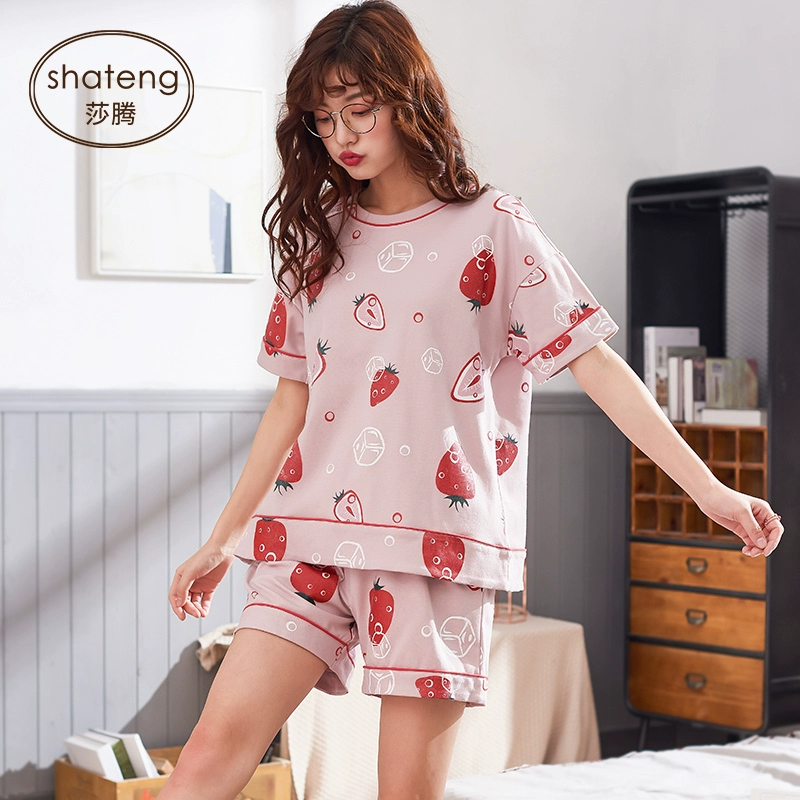 Đồ ngủ nữ mùa hè cotton mỏng quần đùi ngắn tay dễ thương cô gái ngọt ngào sinh viên trong nhà dịch vụ hai mảnh phù hợp - Nam giới