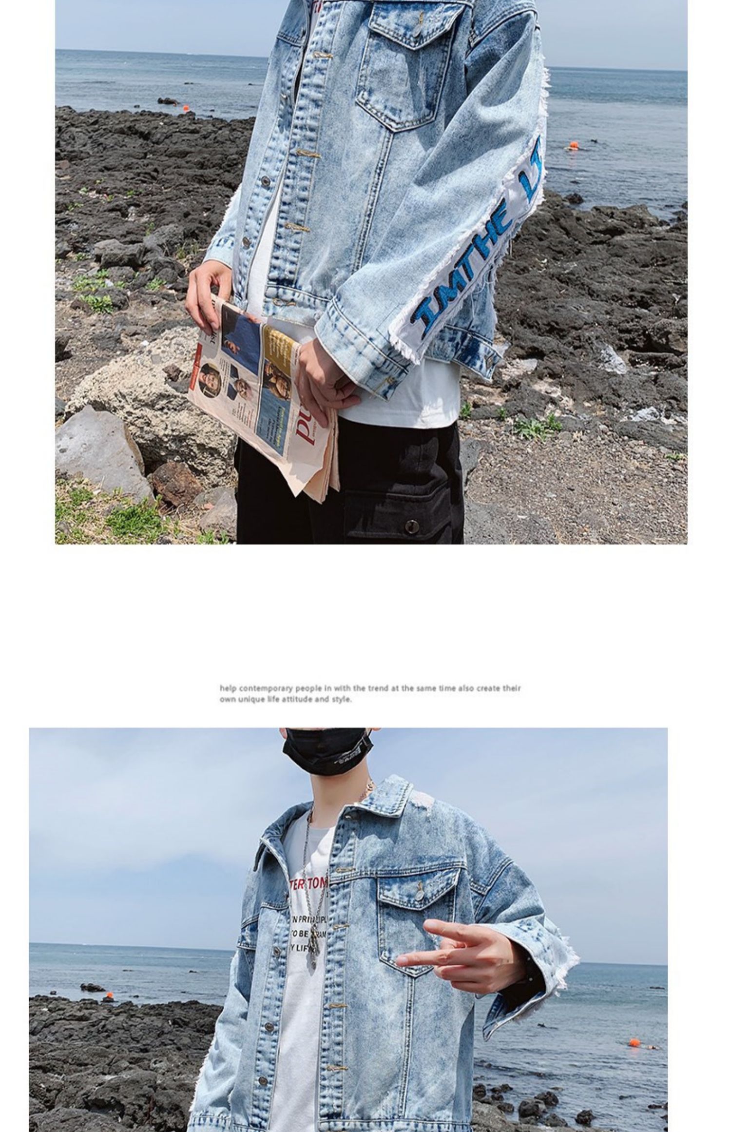 Áo khoác lửng denim mùa thu 2019 cho nam phiên bản Hàn Quốc của xu hướng tự xé quần áo đẹp trai áo khoác nam - Cao bồi quần áo thể thao nam