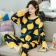 Phiên bản Hàn Quốc của bộ đồ ngủ lụa rayon mới dành cho phụ nữ mùa hè mỏng dài tay quần dài mùa xuân và mùa thu phù hợp với mùa xuân và mùa hè dịch vụ tại nhà cotton lụa - Giống cái