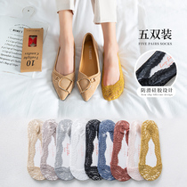 Boat socks women Summer thin lace socks womens socks shallow mouth Korean cute solid color cotton bottom shallow invisible non-slip