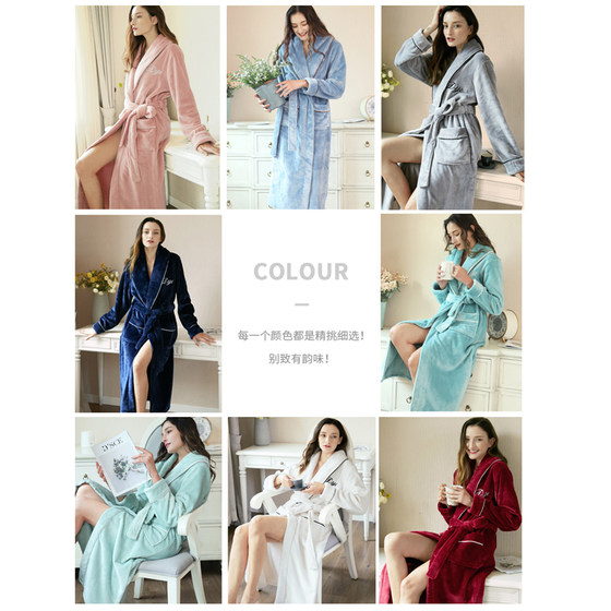 Autumn and winter thickened and long nightgown women's flannel lovers warm bathrobe coral fleece plus velvet winter men's pajamas