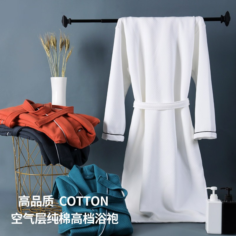 Pure cotton upscale bathrobe for men and women Spring-autumn-style water suction speed dry home with thin clip cotton lovers autumn and winter thickened pyjamas