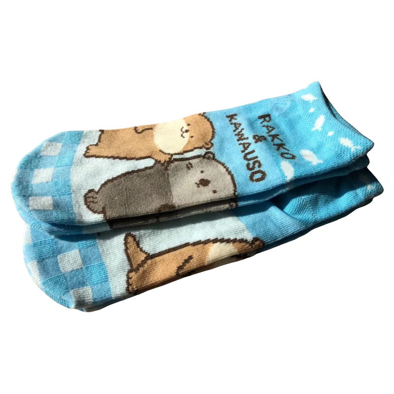 Japanese Brand Yokomizoyuri Aquarium Friends Sea Otter Rakko & Sea Otter Kawauso Cotton Boat Socks
