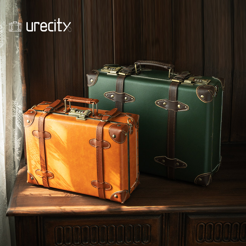 urecity Retro Handbag Leather Case Cosmetic Case Men's and Women's Combination Locker 12-inch 16-inch Short Trip Storage Box