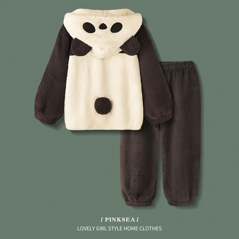 Pajamas Winter Women's Style Couple Thickened Warm Coral Fleece New Panda Autumn and Winter Men's and Women's Home Wear Set