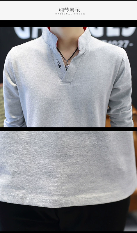 Áo thun nam tay dài trẻ trung đứng cổ áo 2017 mùa xuân Hàn Quốc phiên bản áo thun mỏng nam từ bi mỏng - Áo phông dài