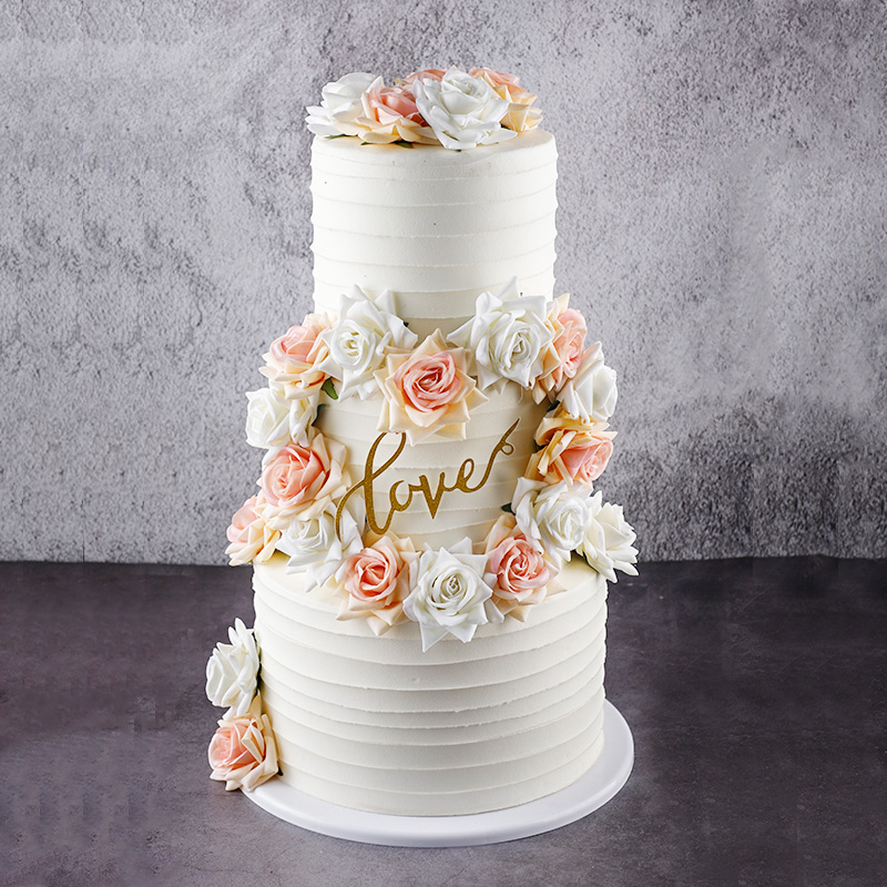 Three-tier wedding flower Valentine's Day cake model simulation 2022 new net red window display fake cake sample