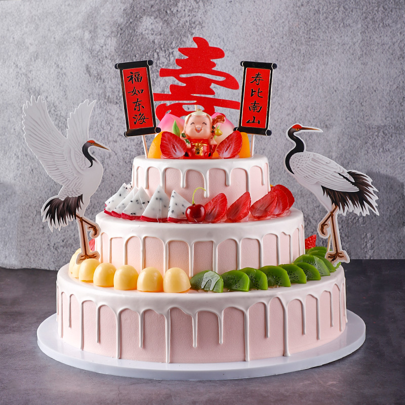 Three Floors Wish Birthday Fruit Fairy Crane Sushi Old Egg Model Emulation 2022 New Plastic Birthday Fake Cake Sample