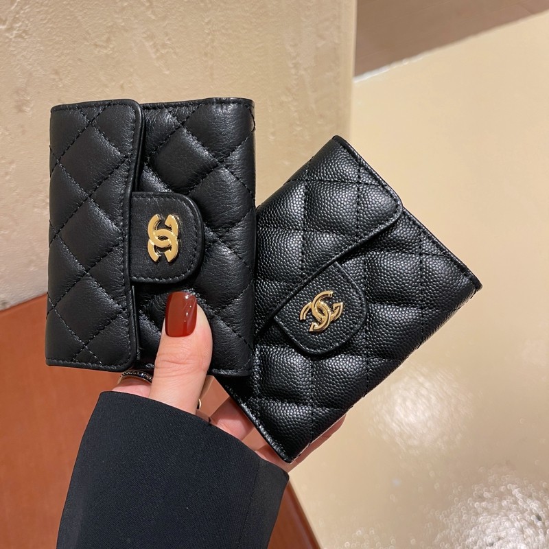 Leather wallet short rhombus folding two-fold short clip high-quality caviar leather wallet multi-functional coin purse