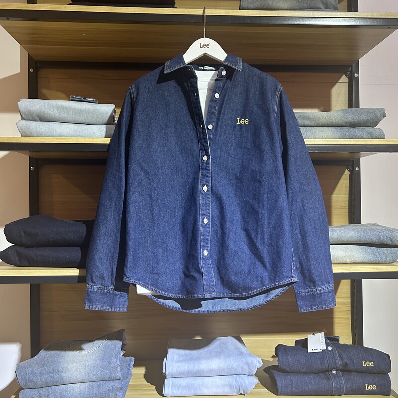 Ms. Lee's Dark Blue Embroidered Logo Long-Sleeved Lapel Commuter Shirt Lwt0043706De00F-898L00