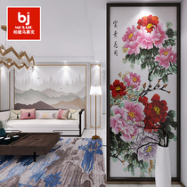 Peony Flowers Chinese Glass Mosaic cut painting Xuanguan Restaurant duplex Puzzle Background Wall Custom Mural Wall Sticker