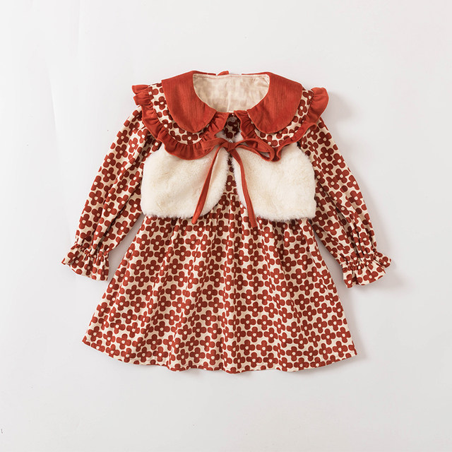 Girls and children's dress suit spring and autumn foreign style 2022 new children's and children's Korean version floral skirt vest two-piece set