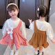 Girls' net yarn puff sleeve T-shirt suit college style spring and autumn small and medium-sized girls baby Korean version of the strap skirt two-piece set