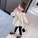 Spring and autumn 2023 new baby girl foreign style Korean style bow jacquard slit flared pants autumn two-piece trendy