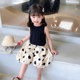 Ins summer girls 2022 black bow halter top + polka dot pants two-piece Korean summer suit new