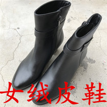 Chasing you run lost shoes Black winter warm mid-tube mid-heel side zipper womens suede shoes