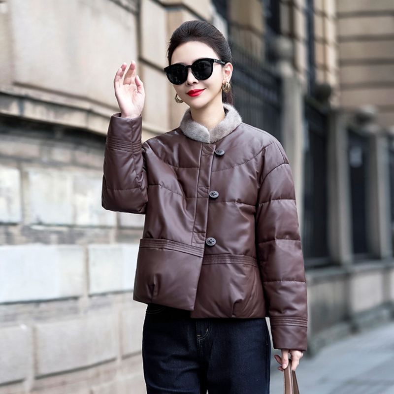 Meiju First-Layer Sheepskin 90% Goose down Short Mink Fur Collar down Jacket Leather Coat 2026 Winter Chinese Style Genuine Leather Jacket Meiju First-Layer Sheepskin 90% Goose down Short Mink Fur Collar down Jacket Leather Coat 2026 Winter Chinese Style Genuine Leather Jacket