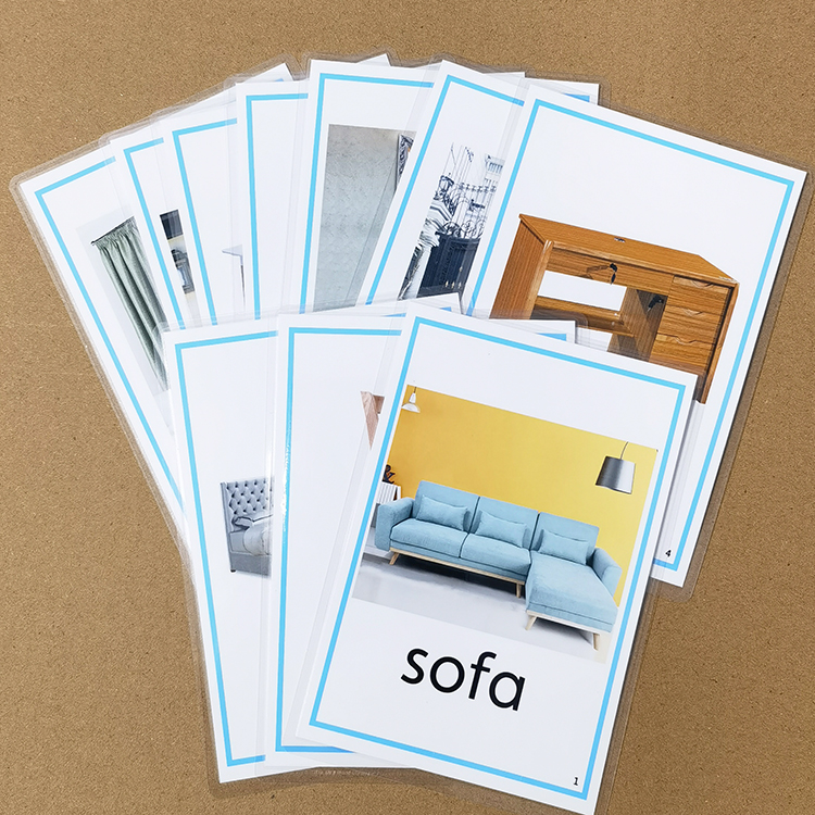 Furniture Daily life Supplies English flashcards 32 types of single word cards Early childhood primary school teachers Colour pattern plastic packaging teaching aids