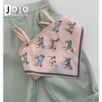 Childrens clothing girls camisole outer summer wear 2024 new style childrens pink cartoon silk scarf street top