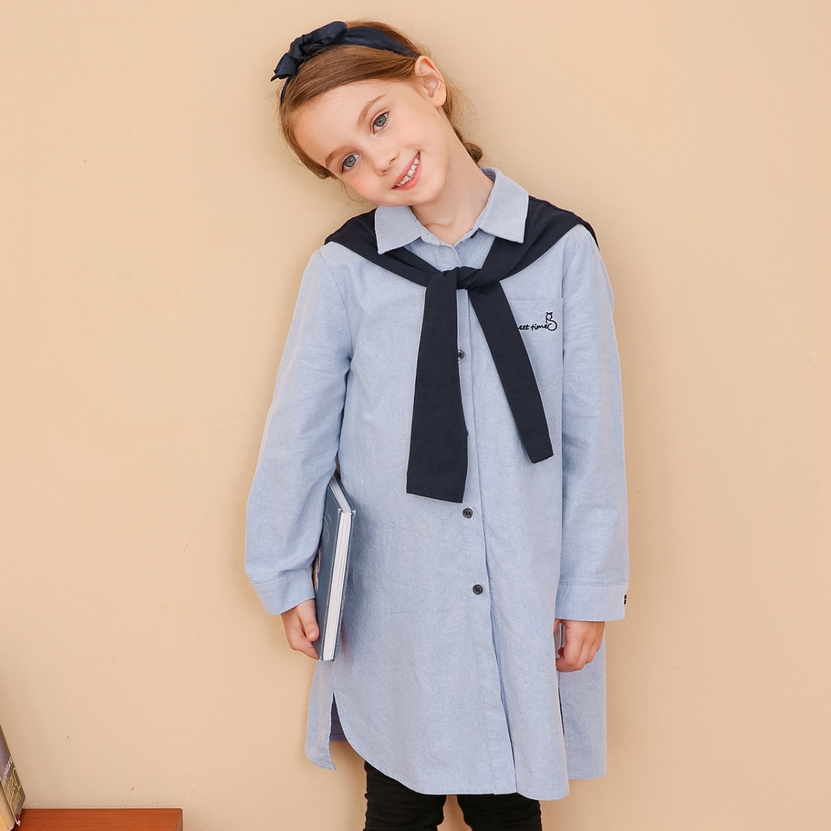 Rachael cô gái dài tay áo đầm 2020 Shirt dress New Straight Váy trẻ em Mid-Boy áo váy.