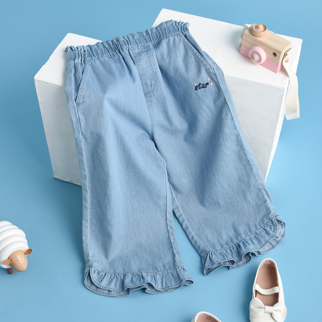 Rachael Trẻ em ăn mặc 2020 Summer cô gái Wide chân Jeans mỏng Nine-Point quần Với Air quần Slack quần.