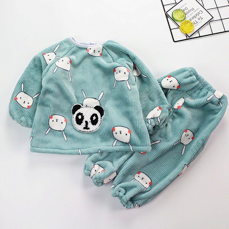 Children's bib trousers winter children's clothes outer wear cover cotton jacket double-sided velvet warm rice bib upside down dressing resistant to dirt