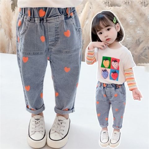 Girl Jeans Spring Autumn Women's Baby Loose Cartoon Cute Casual Long Pants Woman Fashion Foreign Style New